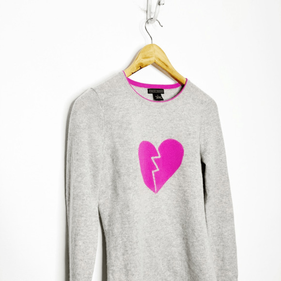 LAUREN HANSEN 100% Cashmere 2 Ply Sweater Broken Heart Crewneck womens small S - Picture 3 of 6